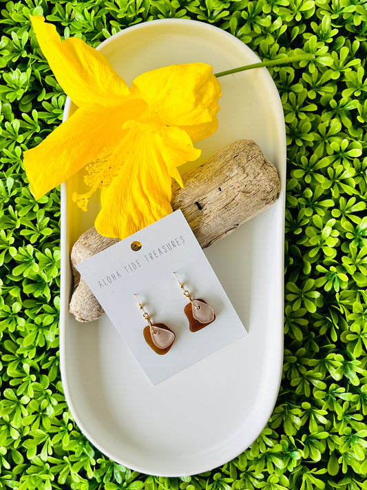 14K GF Brown & White Sea Glass Earrings