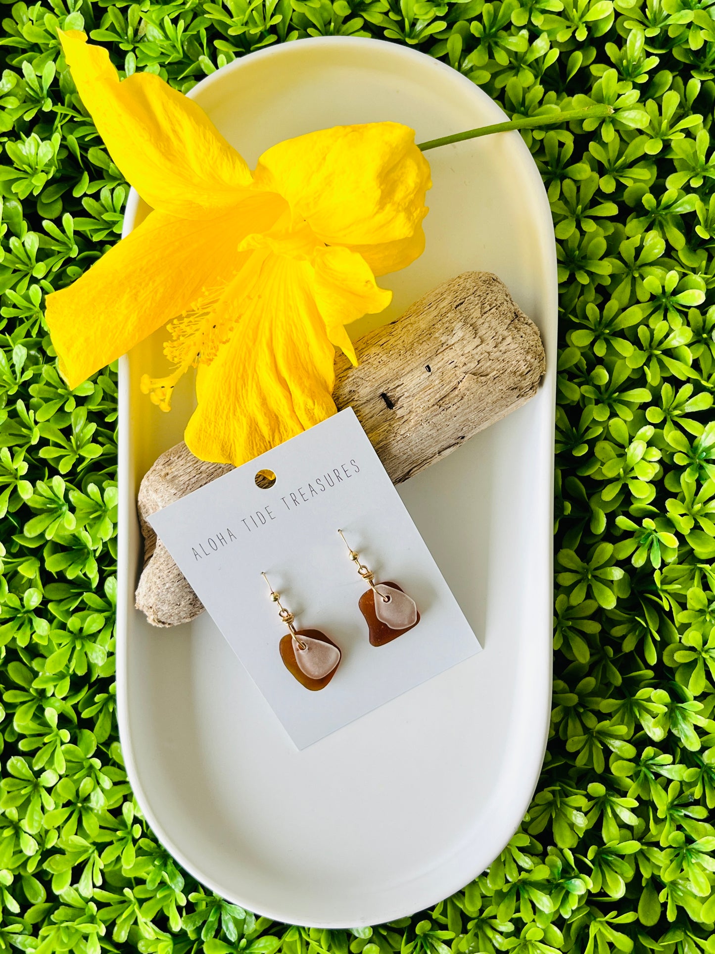14K GF Brown & White Sea Glass Earrings