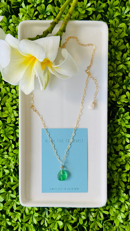 14K GF Green Seaglass Necklace 18” - Sara