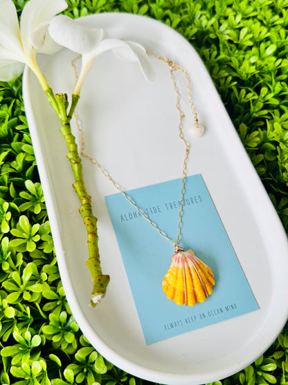 14K GF Sunrise Shell Necklace 16” - Amber