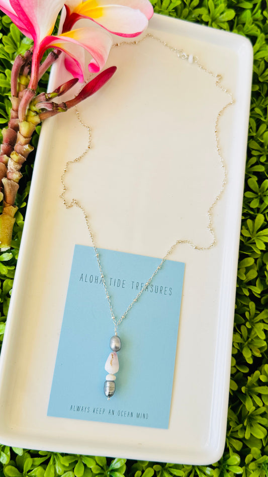 Sterling Silver Pearl/Puka Necklace 20” - Rebecca