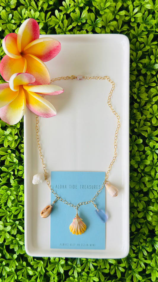 14K GF Dangle Necklace Sunrise/Shells 16”