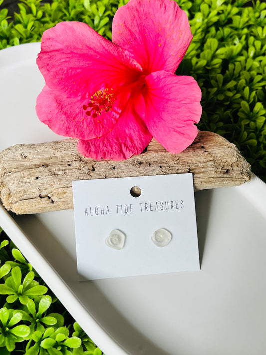 Sterling Silver White Seaglass Earring Studs