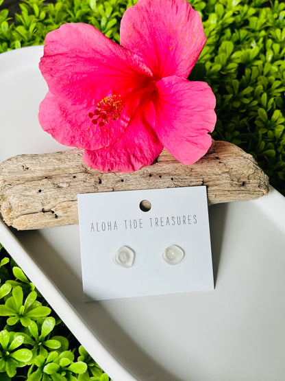 Sterling Silver White Seaglass Earring Studs