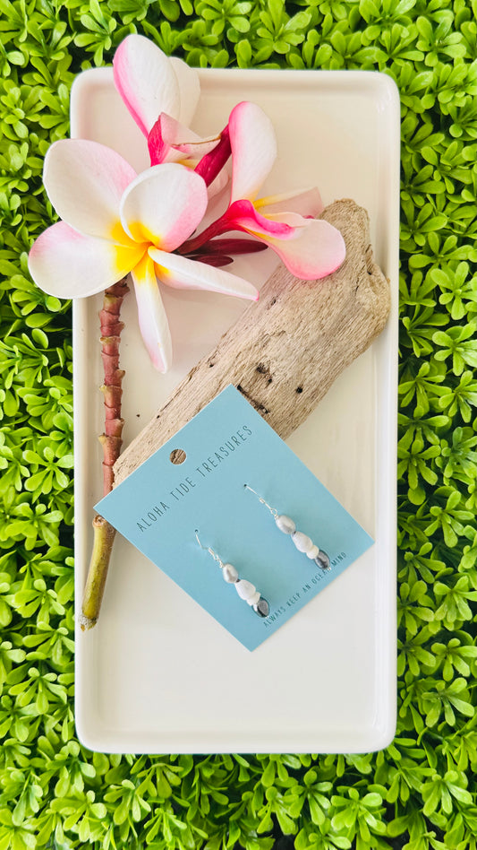Sterling Silver Puka/Pearl Dangle Earrings- Rebecca