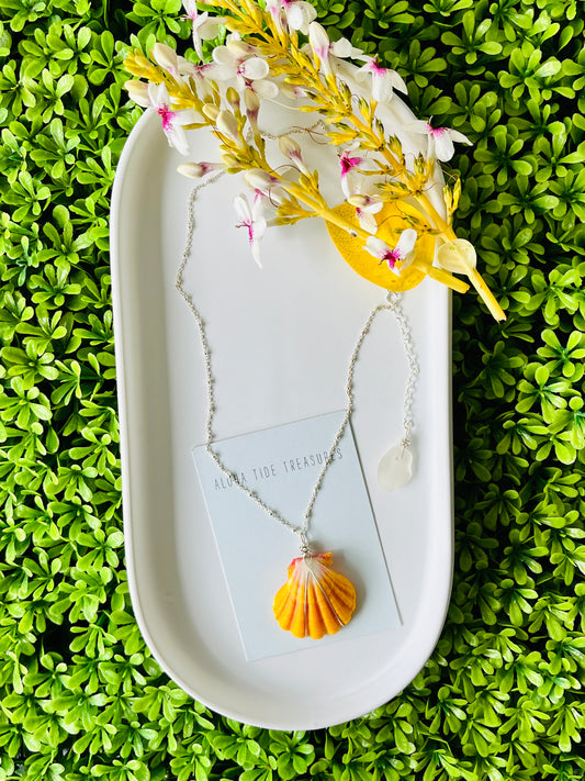 Sterling Silver Large Sunrise Shell Necklace 16”