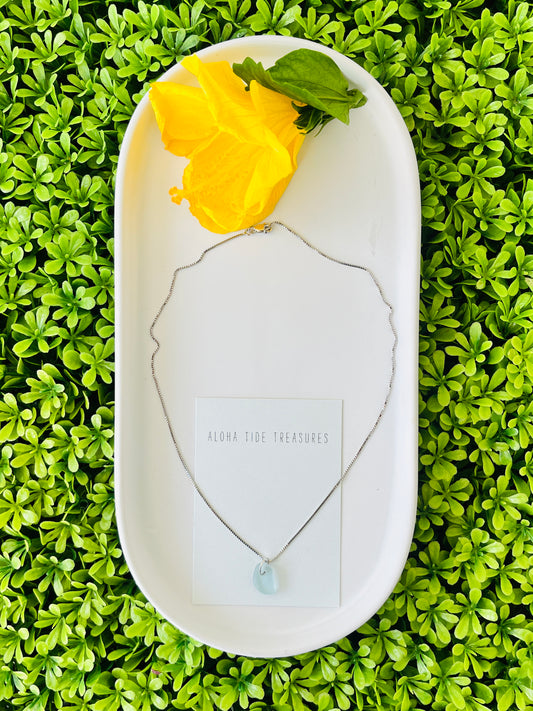 Sterling Silver Blue Sea Glass Necklace 16”