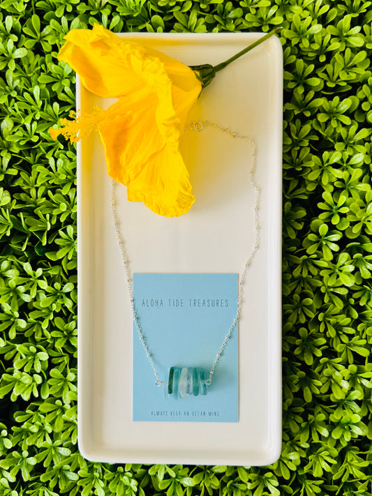 Sterling Silver Sea glass bar Necklace 16”