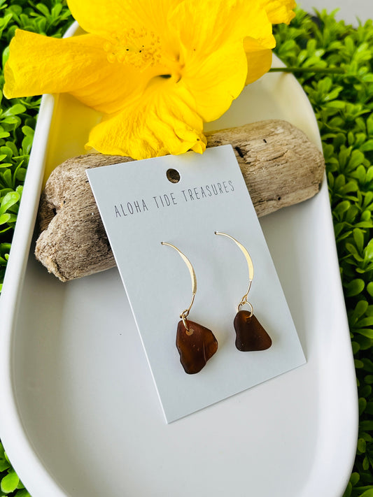 14K GF Brown Sea Glass Earrings