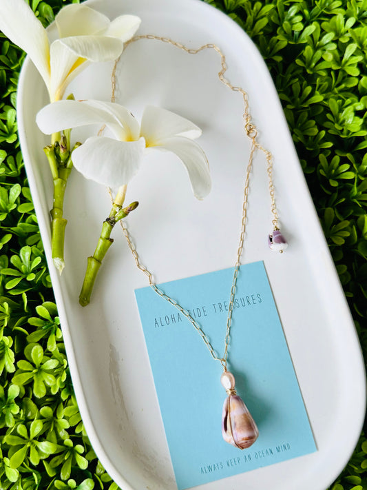 14K GF Pearl/Cone Shell Necklace 16”