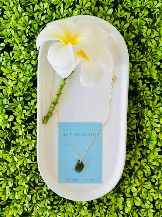 14K GF Mystic Green Seaglass Necklace 18”