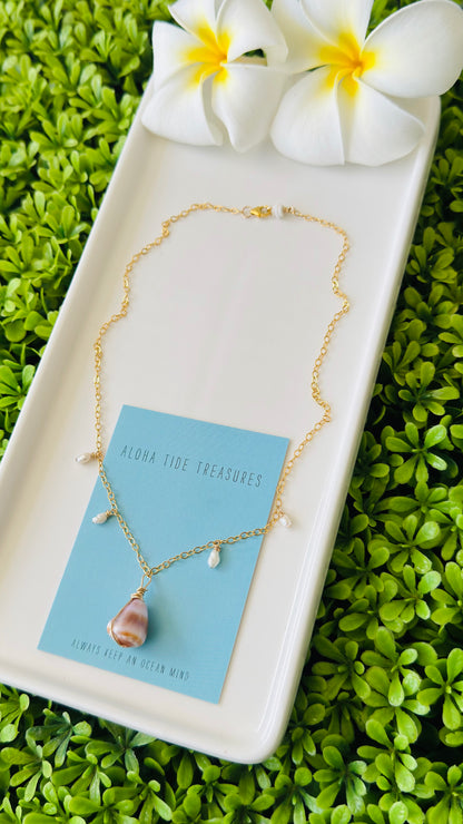 14K GF Cone/Pearl Dangle Necklace