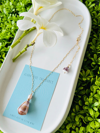 14K GF Pearl/Cone Shell Necklace 16”