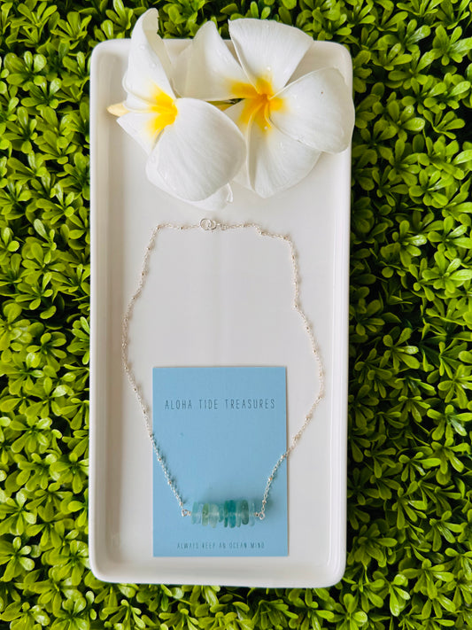 Sterling Silver Sea Glass bar Necklace 16” - Karla