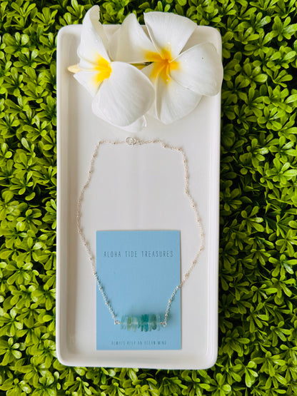 Sterling Silver Sea Glass bar Necklace 16” - Karla