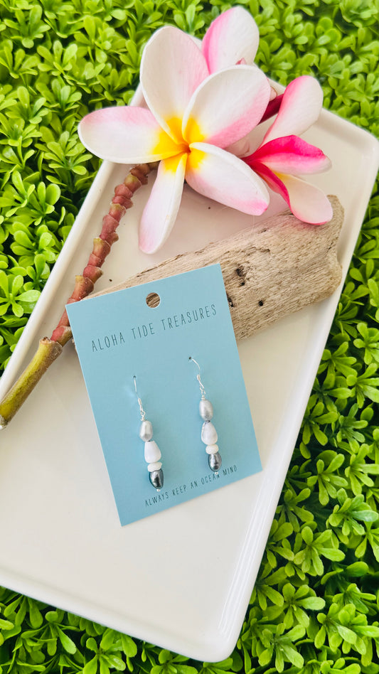 Sterling Silver Puka/Pearl Dangle Earrings- Rebecca