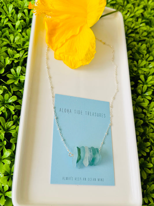 Sterling Silver Sea glass bar Necklace 16”
