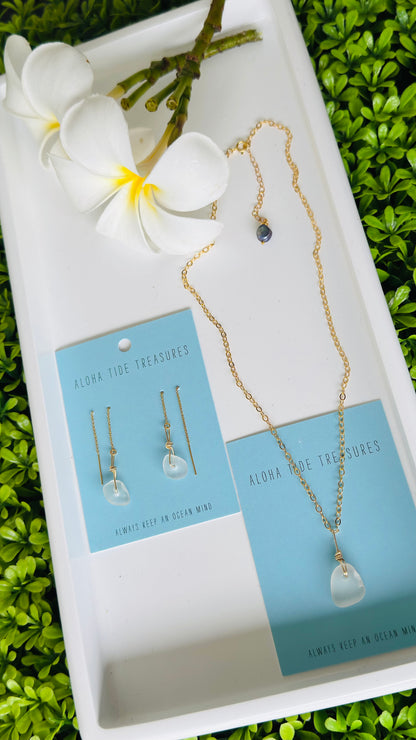 14K GF White Sea glass Necklace & Threader Set - Joshua