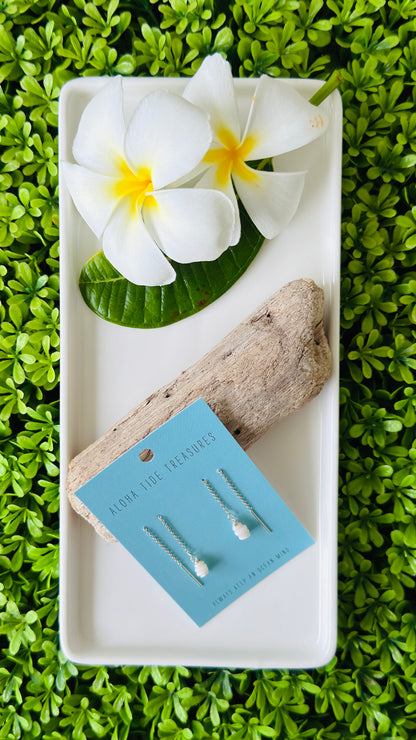 Sterling Silver Dainty Puka Shell Threader Earrings