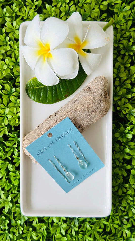 Sterling Silver White Seaglass Threader Earrings