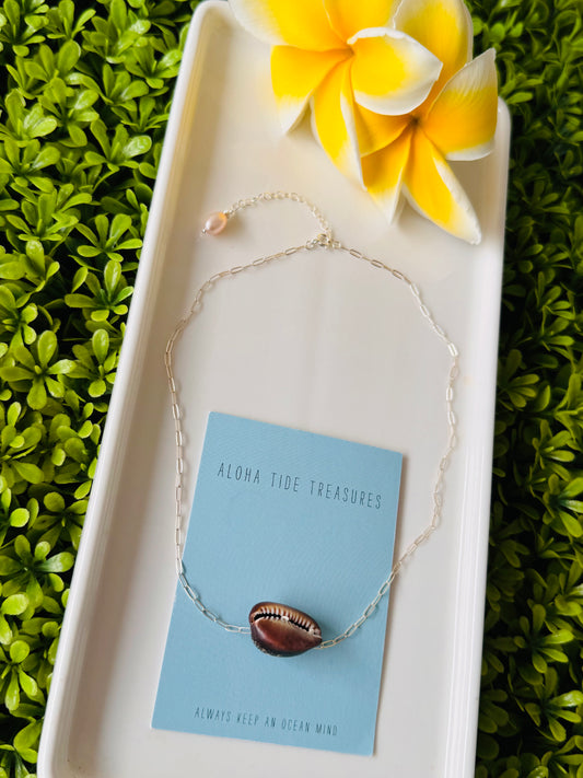 Sterling Silver Cowrie Shell Necklace 14” - Jozie