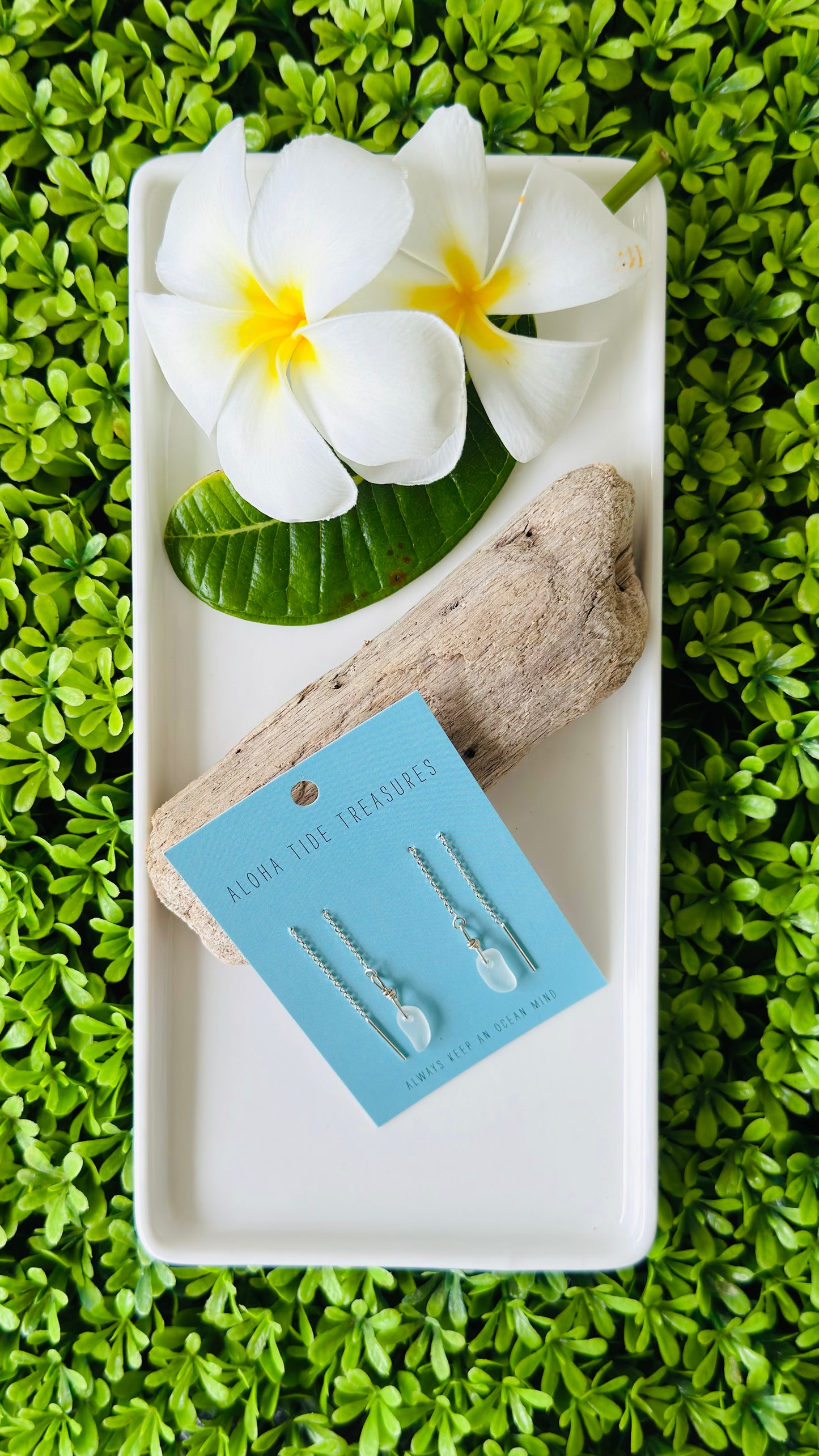 Sterling Silver White Seaglass Threader Earrings