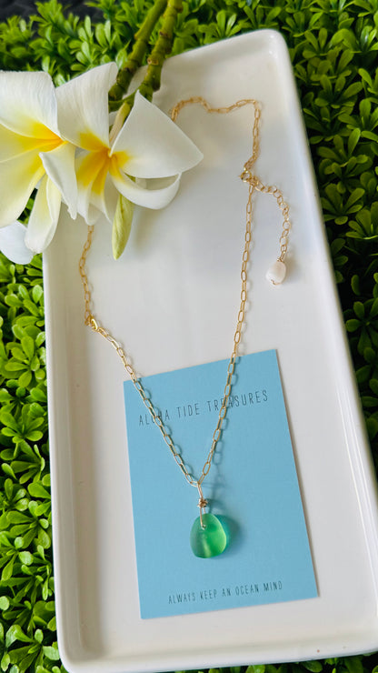 14K GF Green Seaglass Necklace 18” - Sara