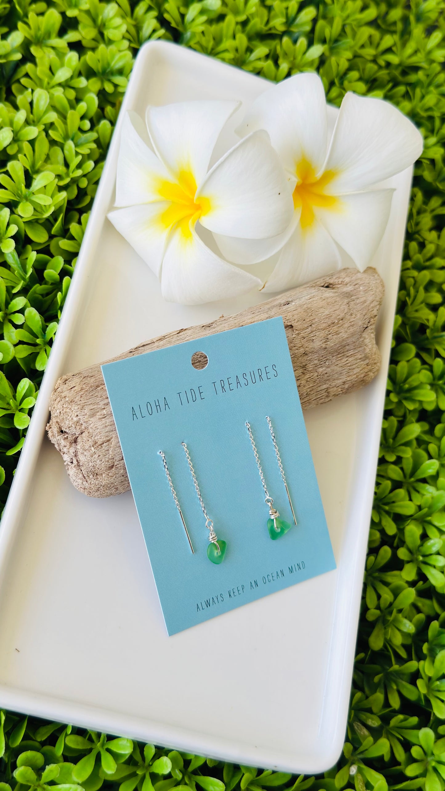 Sterling Silver White Seaglass Threader Earrings - Shayla