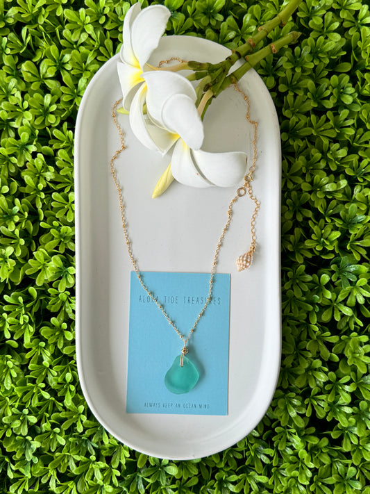 14K GF Blue Seaglass Necklace 18”