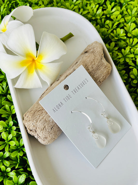 Sterling Silver White Sea Glass Earrings