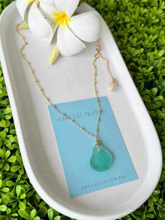 14K GF Blue Seaglass Necklace 18”