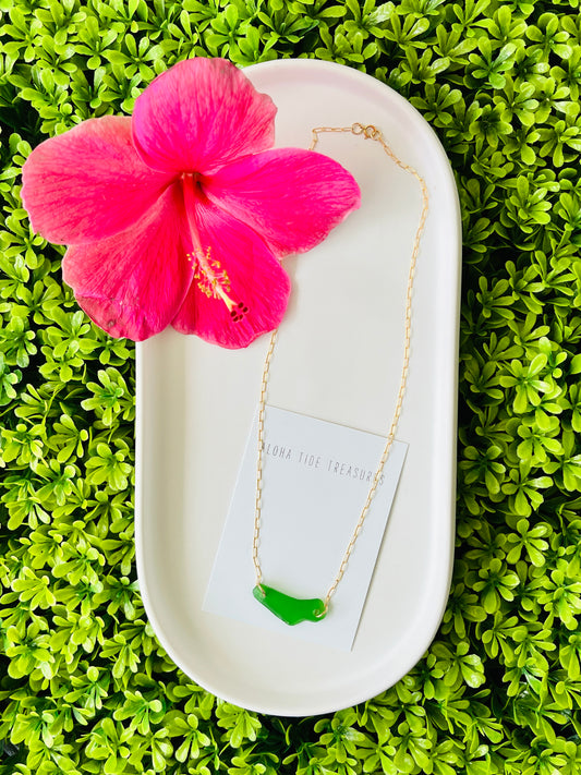 14K GF Green Sea Glass Necklace 17”