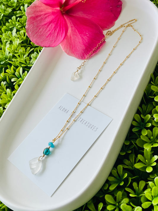 14K GF White Sea Glass Necklace 16”