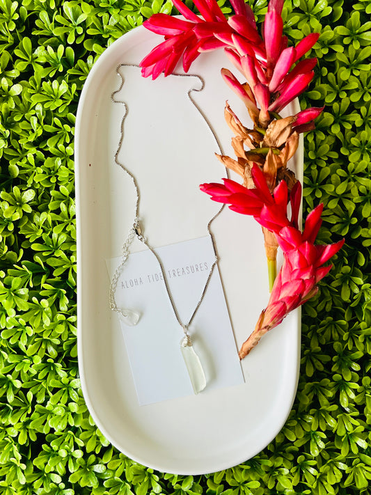 Sterling Silver White Sea Glass Necklace 16”