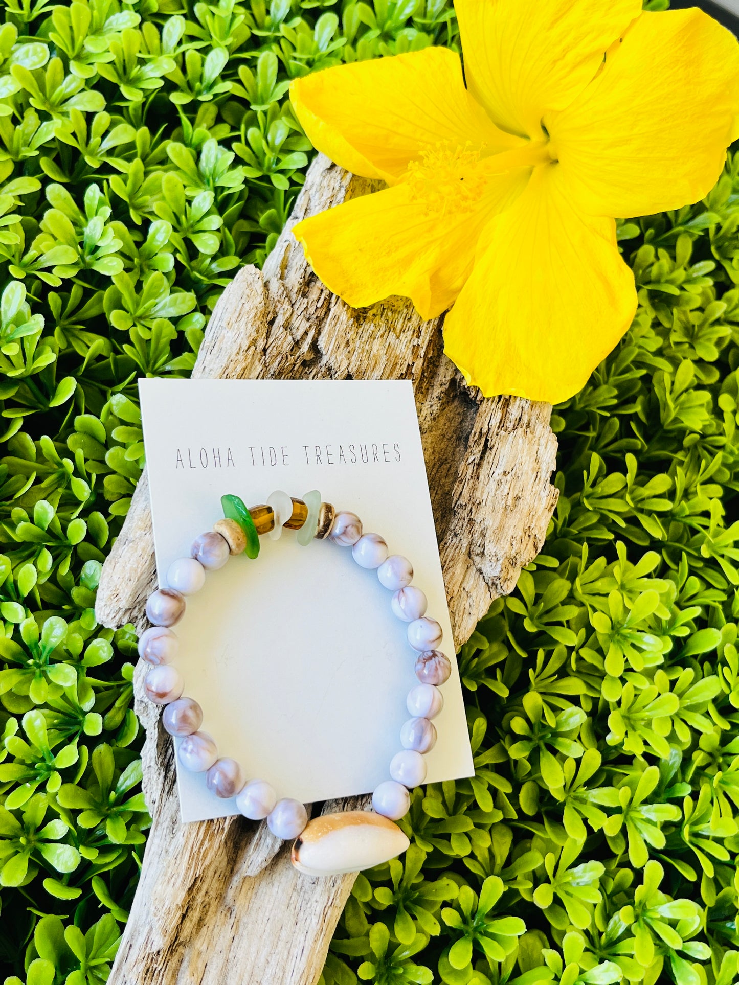 Cowrie & Sea Glass Bracelet