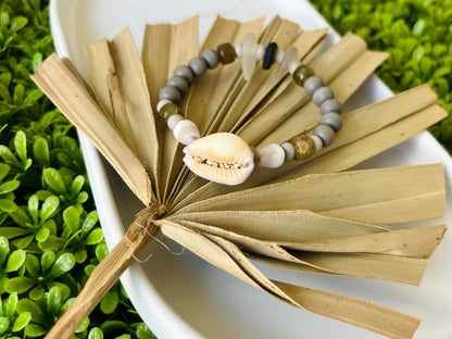 Cowrie & Sea Glass Bracelet