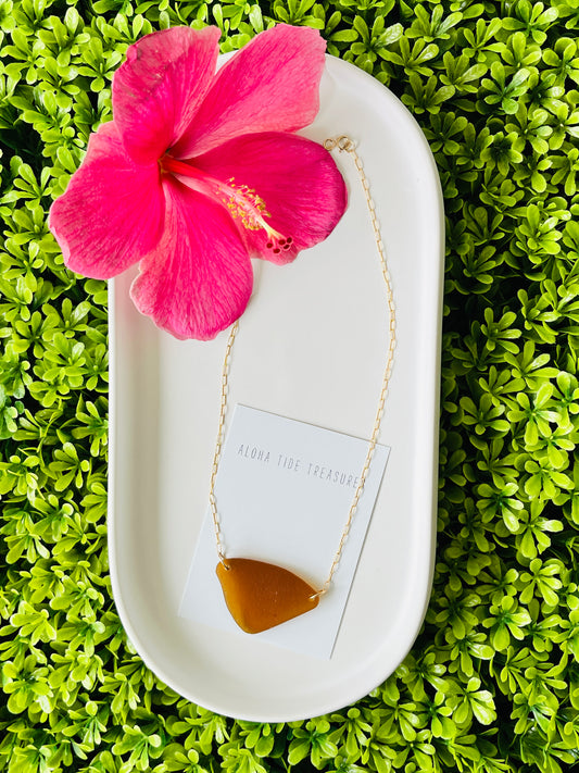 14K GF Brown Sea Glass Necklace 16”