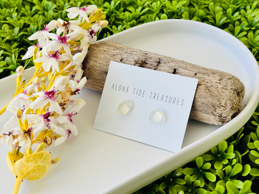 Sterling Silver White Seaglass Earring Studs
