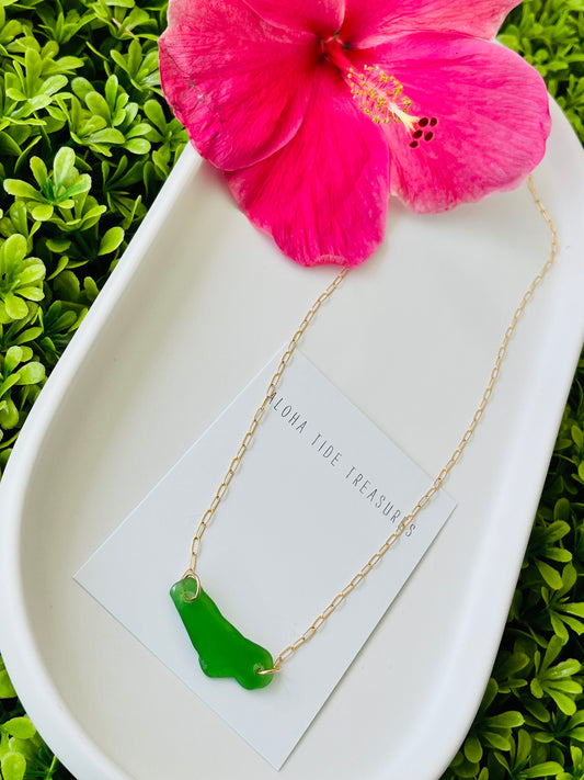 14K GF Green Sea Glass Necklace 17”