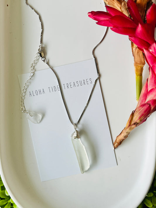 Sterling Silver White Sea Glass Necklace 16”