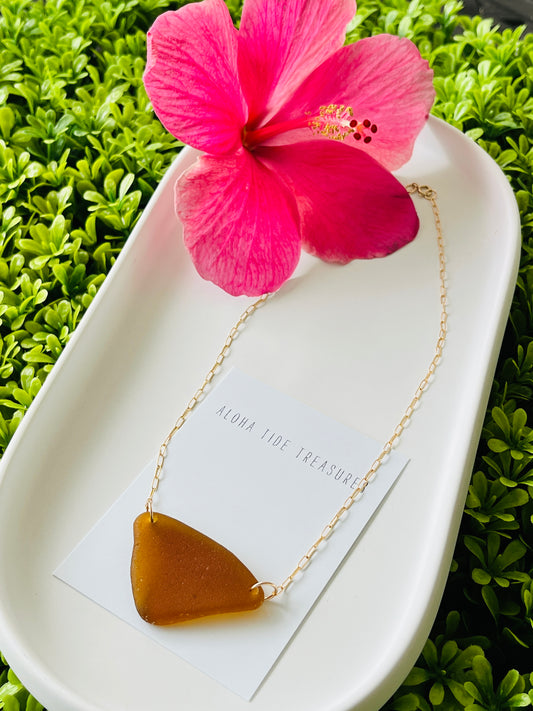 14K GF Brown Sea Glass Necklace 16”