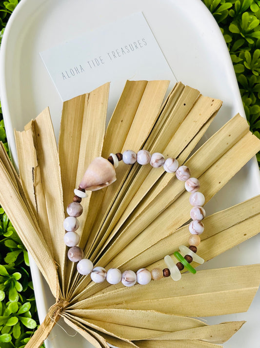 Sea glass and Cone shell bracelet